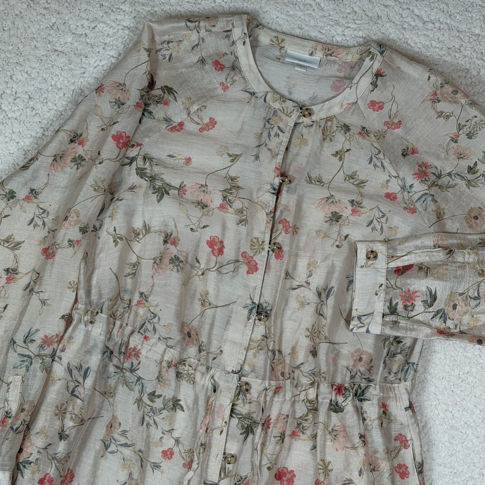 J. Jill M Linen Blend Floral Sheer Button Front Drawstring Waist Tunic Jacket